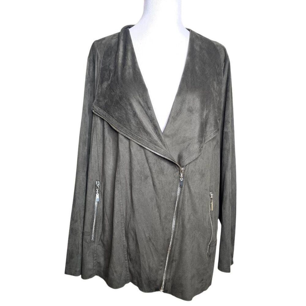 Evans Grey Faux Suede Drape Neck Moto Jacket Plus Size 20